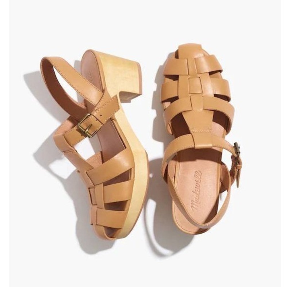 Madewell Fisherman Clog Sandals Desert Camel Leather Size 10